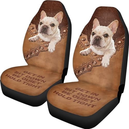 French Bulldog Print Front Seat Car Covers Set of 2 Soft & Breathable Car Seat Covers Front Seats Only Easy to Install & Clean Auto Interior Decor, Brown - color: Brown - French Bulldog