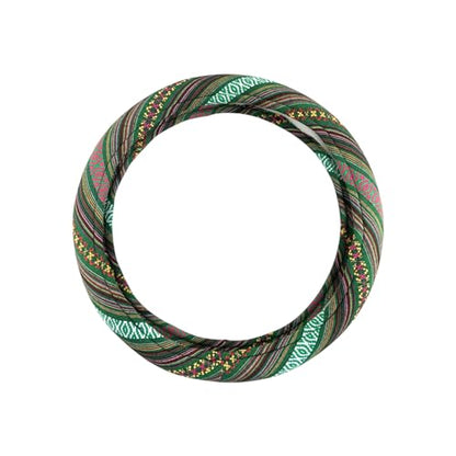 Universal 15inch Ethnic Style Baja Blanket Steering Wheel Cover with Coarse Flax Cloth and Sweat Absorption Anti Slip Car Wrap (Boho Green) - style: Boho Green