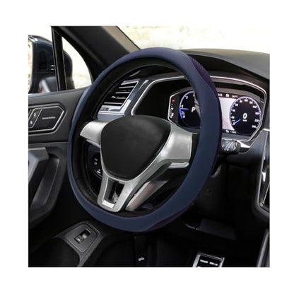 Car Steering Wheel Cover, Leather Breathable Ice Silk Auto Wheel Wrap with Anti-Slip Lining, Scratch-Resistant Elastic Protector Fit for 14.5-15 Inch Steering Wheels (Blue) - color: Blue