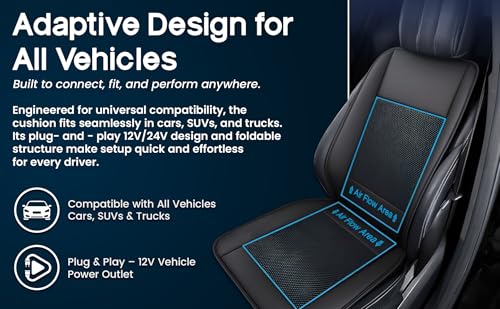 Cooling Car Seat Cover – Ventilated Car Seat Cooler with 10 Turbo Fans & Wired Remote, 3-Speed Cooling Seat Cushion, Universal Fit Car SUV Truck, Breathable 3D Mesh Leather