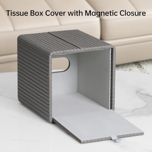 PU Leather Tissue Box Cover Square Tissue Box Holder with Magnetic Closure (Slate Grey Fluted) - color: Slate Grey Fluted