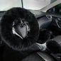 Fluffy Genuine Sheepskin Steering Wheel Cover Set for Women Parents-Fuzzy Soft Australian Merino Wool Wrap with Gear Shift and Hand Brake Covers, Cozy Stylish Luxury Car Accessories (Black) - color: Black