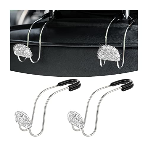 Car Headrest Hook, 2 Pack Bling Backseat Organizer Hanger for Purse Clothes Grocery Bag, Rhinestones Auto Headrest Storage Holder, Universal Car Seat Accessories for Most Vehicle (White) - color: White