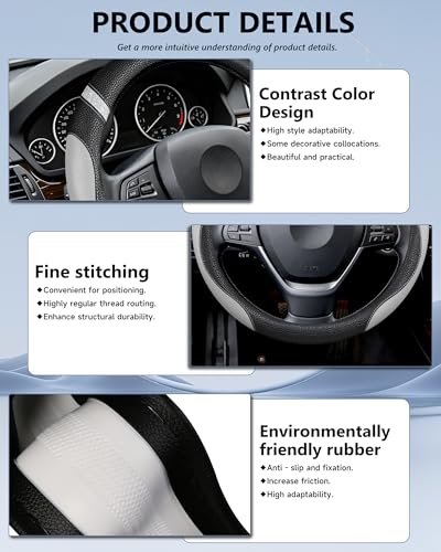 Steering Wheel Cover for Men Women Leather Universal Steering Wheel Covers for Car 15inch (Gray) - color: Premium Grey