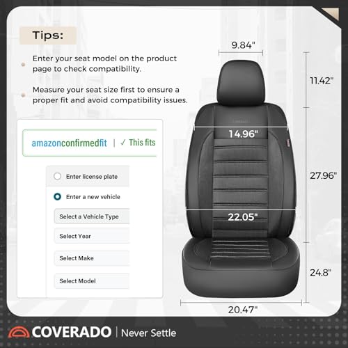 Coverado Car Seat Covers Full Set, Luxury Leather Car Seat Covers, Automotive Front and Rear Mesh Seat Covers, Full Set 5 Seats, Black Seat Covers for SUV Sedan Truck