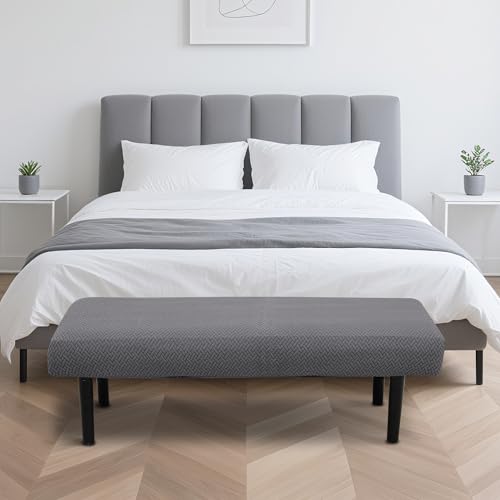 Stretch Bench Seat Cover, Reusable Slipcover for Dining Room & Bedroom, Removable Washable Rectangular Bench Covers, Elastic Fit for Home Furniture (Twill Grey) - color: Twill Grey