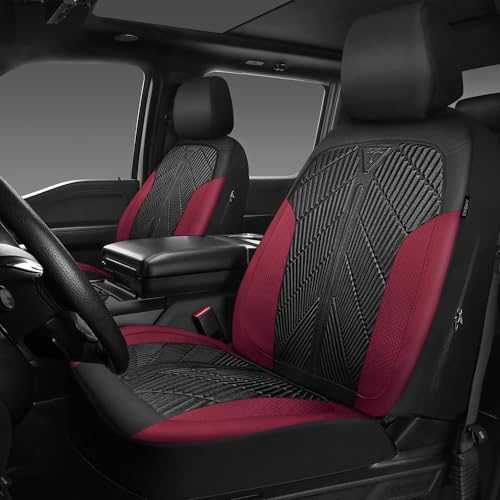 CAR PASS Waterproof Black Red Car seat Covers Front Seat Covers Neoprene Wetsuit,All-Weather Non-Slip Durable,Universal Fit for SUV Sedan Truck Automotive,Armrest Airbag Compatible,Emboss Black Red - color: Black and Red, size: Two Front