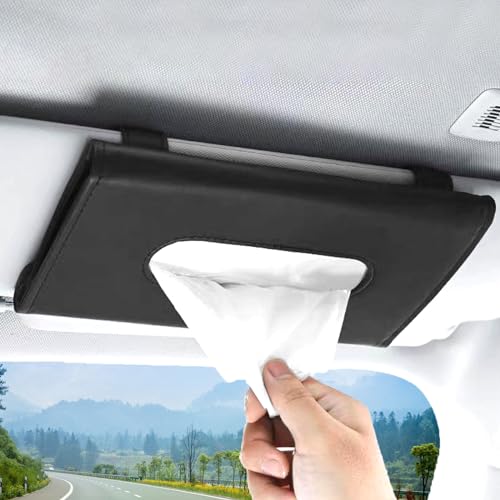 Premium PU Leather Car Tissue Holder Visor for Universal Auto, Car Tissue Case Holder Seat Back with Tissue Refill, Tissue Holder (Black) - color: Black 2#