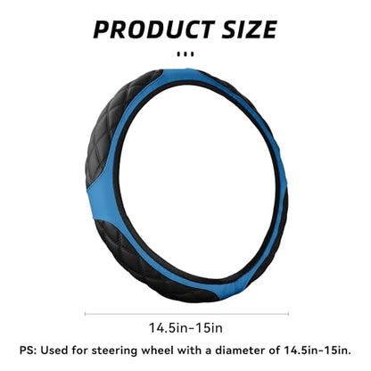 15 Inch Car Leather Steering Wheel Cover, Automotive Accessories Elastic Breathable Anti-Slip Soft Wheel Protector Fits Men and Women, Suitable for SUVs, Trucks, Vehicles and RVs (Blue) - color: Blue