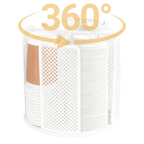 Coffee Cup Dispenser,360°Rotating Paper Cup Dispenser,Cup Holder with 4 Compartments Removable,Cup Dispenser Countertop,Disposable Paper & Plastic Cups,for Restaurant,Coffee Station,Bar,Office - color: White