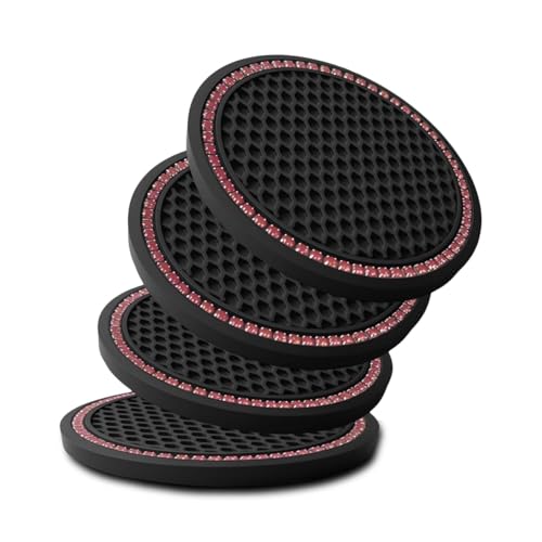 Car Cup Holder Coaster 4 Pack - Non Slip & Shockproof,Flexible PVC Rubber Insert for Car/Truck/SUV/Van (2.75"x0.2") Universal Fit Auto Cup Holders Accessories (Diamond Cup Coaster Pink) - color: Diamond Cup Coaster Pink