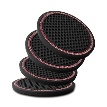 Car Cup Holder Coaster 4 Pack - Non Slip & Shockproof,Flexible PVC Rubber Insert for Car/Truck/SUV/Van (2.75"x0.2") Universal Fit Auto Cup Holders Accessories (Diamond Cup Coaster Pink) - color: Diamond Cup Coaster Pink