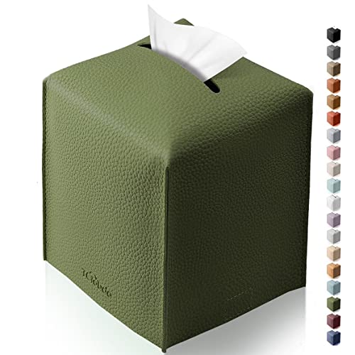 Tissue Box Cover for PU Leather, Modern Simple Solid Color Holder Square Tissue Bag, Ideal for Bathrooms,Office,Car,Nightstand,Outdoor Tent,Dining Table,5"X5"X5", Single Green - color: Single Green