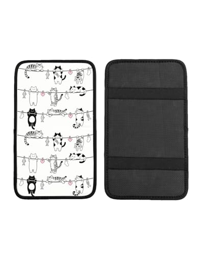 Car Handrail Box Cushion Soft Comfortable Anti Slip Middle Consoles Protector, Universal for Most Cars Trucks and SUV Fashion Car Interior Accessories Unisex - Cute Cats - color: Cute Cats