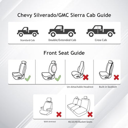 Huidasource Silverado Faux Leather Seat Covers Full Coverage Custom Fit for Truck Chevy Chevrolet Silverado Sierra 1500 2007-2025, 2500HD 3500HD 2015-2025 Crew Double Extended Cab (Front Pair/Black) - color: Black, size: Front (2007-2025)