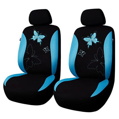 Flying Banner Butterfly car seat Covers ful Set Fashion Universal Lady Woman Female Rear Bench Split Colorized (Mint Blue, 2 Fronts - Lace) - color: Mint Blue Lace, size: 2 Fronts