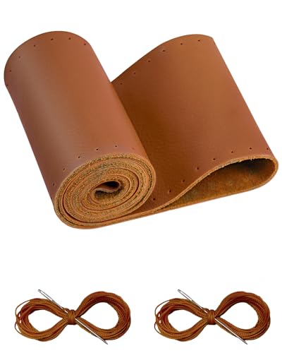 BELINOUS Leather Steering Wheel Cover Lace Up, Stitch on Steering Wheel Wrap, Universal Fit 13-20 Inch Car Truck Pickup Boat, A Whole Piece of Cowhide, DIY w/Needle Thread (Size M0, Brown) - color: Brown, size: M0