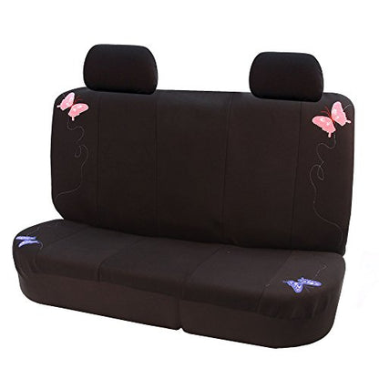 FH Group Butterfly Embroidery Car Seat Covers - Universal Fit, Solid Bench Rear Seat, Washable Seat Cover for SUV, Sedan, Van, Rear Set, Black - color: Black Butterfly, size: Rear Set