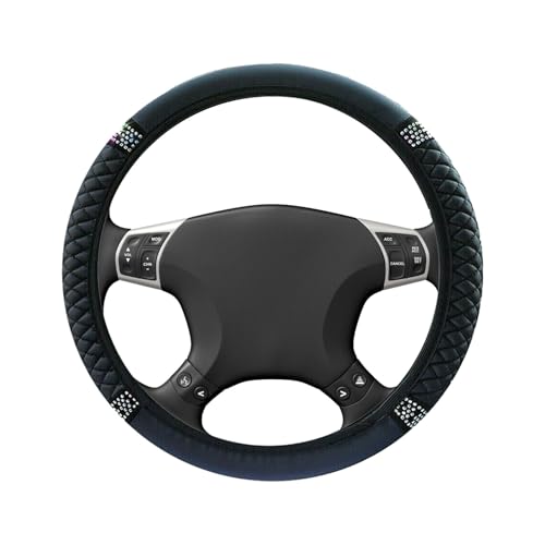 BEYPOVK Bling Soft Leather Steering Wheel Cover, 15 Inch Stretchy Colorful Crysta Rhinestones Car Steering Wheel Protector, Universal Car Interior Accessories for Women (Black) - color: Black