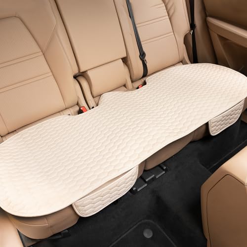 Linen Car Back Seat Cover, Anti-Slip Rear Bench Seat Cover with Storage Pockets for Cars, Breathable Linen Back Seat Protector Auto Bottom Seat Cushion Pad for Most Vehicles (Beige) - color: Beige