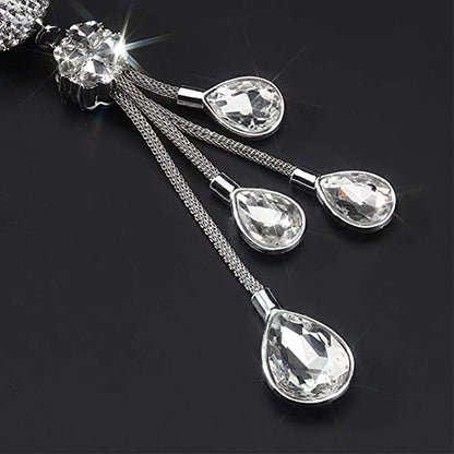 OTOSTAR Bling Crystal Ball and Drops Car Hanging Accessories, Rear View Mirror Pendant Charms Interior Sun Catcher Ornament, Bling Accessories for Women Girls (White)
