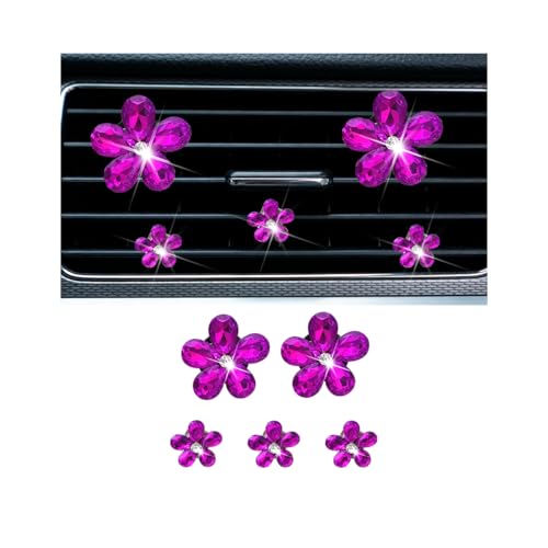 5PCS Bling Daisy Flower Car Air Vent Clips, Sparkling Crystal Rhinestone Vehicle Air Conditioning Outlet Clamp, Automotive Interior Decoration Clip, Universal for SUV RV Truck (Rose Red) - color: Rose Red