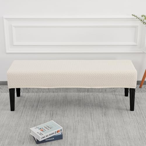 SPRINGRICO Stretch Dining Bench Cover, Removable Bench Slipcover Washable Bench Seat Protector Rectangle Bench Cover for Dining Room, Living Room, Bedroom, Kitchen (S3-Warm Cream) - color: S3-warm Cream