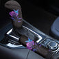 2 Piece Car Head Brake Cover with Gear Shift Cover Set for Women Girls, Rose Butterfly Print Soft Elastic Car Handbrake Protector and Gear Shift Knob Protector, Easy to Install - color: Black and Purple - Rose Butterfly