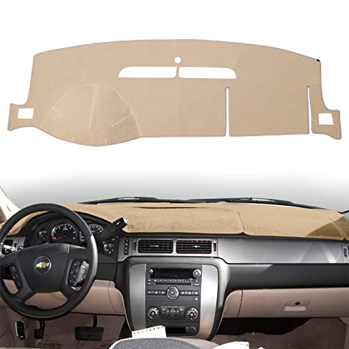 Dashboard Cover Dash Mat Compatible with 2007-2014 Chevy Chevrolet Tahoe Suburban,2007-13 Chevy Avalanche Silverado 1500 2500 3500 LTZ/GMC Sierra SLT Denali,2007-14 GMC Yukon XL (Beige) - color: Beige