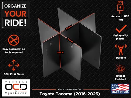 Vehicle OCD - Center Console Organizer for Toyota Tacoma (2016-2023) - Made in USA - SLX113 - size: 2016-2023, style: Center Console Organizer
