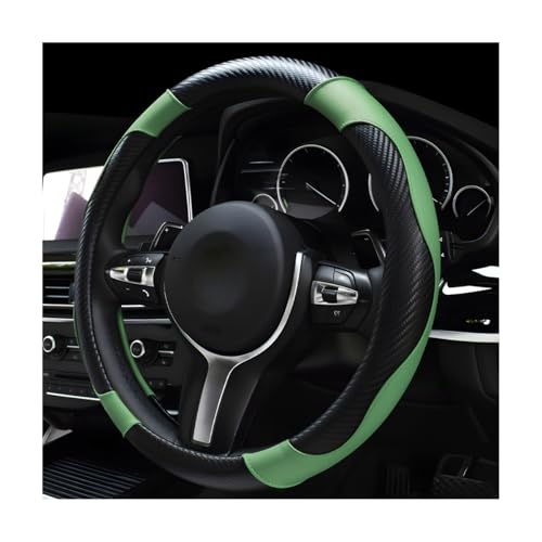 DXNQ Car Steering Wheel Cover, 15 Inch Carbon Fiber Leather Stitching Color Steering Wheel Protector, Anti-Slip Elastic Breathable Steering Wheel Cover Stylish Decor for Most Cars (Green) - color: Green