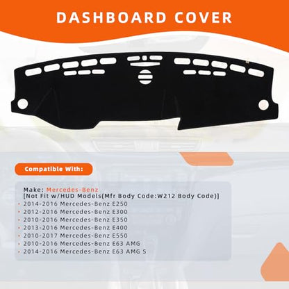 Dashboard Cover Dash Mat Fit for 2016-2010 Me-rcedes-Benz E-Class (W212) E250 E350 E400 E300 E550 (Without HUD Models),Car Dash Board Mat Anti-Glare Carpet,Non-Slip Pad (Black) - color: Black, size: Fit 2016-2010 Benz E-Class - (Black)