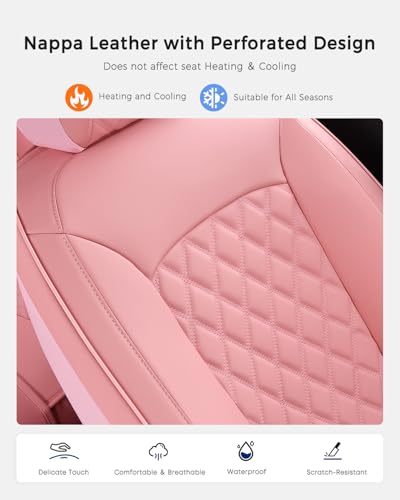 Huidasource Pink Rear Seat Covers, Nappa Leather Back Seat Covers Velcro Adjustable, Compatible with Seat Belts, Child Safety Seats, Fit for Most Cars SUVs Trucks (Back Row/Pink) - color: 01R# Pink, size: Back Seat Cover
