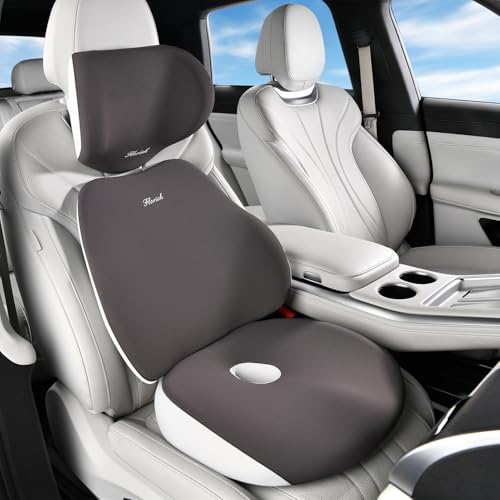 Car Seat Cushion & Lumbar Support Pillow & Car Neck Pillow, Ergonomic Memory Foam Driving Seat Cushions for Back & Sciatica Pain Relief, Non-Slip Cushion for Car, Office Chair,Wheelchair-Gray - color: A-cushion&lumbar&neck Pillow-gray