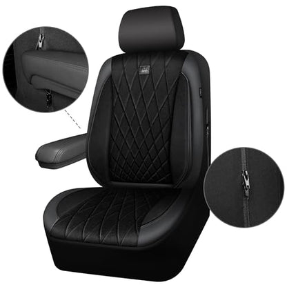 CAR PASS Luxury Faux Leather Car Seat Covers Front Seats, Breathable Soft Velvet Premium Automotive Seat Covers 2 Pack, Armrest Airbag Compatible Universal Fit for Most Sedan SUV Van Truck, Black - color: Black Velvet, size: Two Front