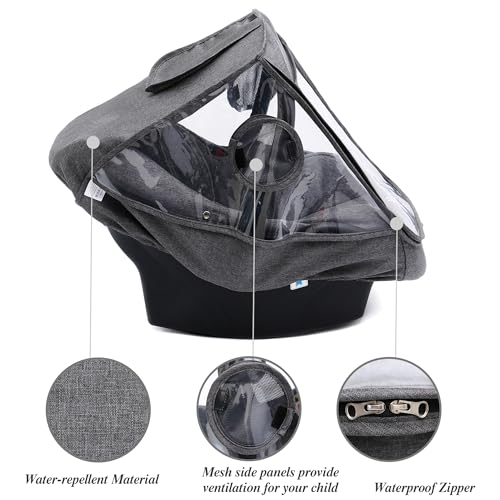 Miracle Baby Car Seat Rain Cover, Universal Infant Car Seat Weather Shield with Storage Bag,Waterproof Baby Car Seat Cover with Breathable Ventilation, Baby Travel Accessories (Grey) - color: Grey