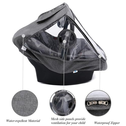 Miracle Baby Car Seat Rain Cover, Universal Infant Car Seat Weather Shield with Storage Bag,Waterproof Baby Car Seat Cover with Breathable Ventilation, Baby Travel Accessories (Grey) - color: Grey