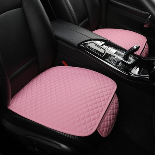 Pu Leather Car Seat Bottom Covers Protectors Include 1 Pair Front Driver Seat Pad Mat and 1 Rear Bench Cover Universal Fit 90% Vehicles,Pink