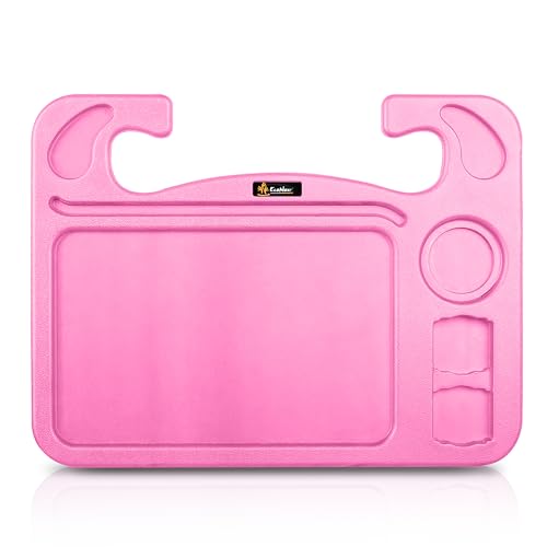 EcoNour 4 in 1 Car Steering Wheel Tray - 2024 Upgraded Pink Tray with Dual Sauce Dip Holder and Tablet Holder | Spacious Steering Wheel Desk for Food and Laptop | Car Accessories (Large) - size: Large-Pink