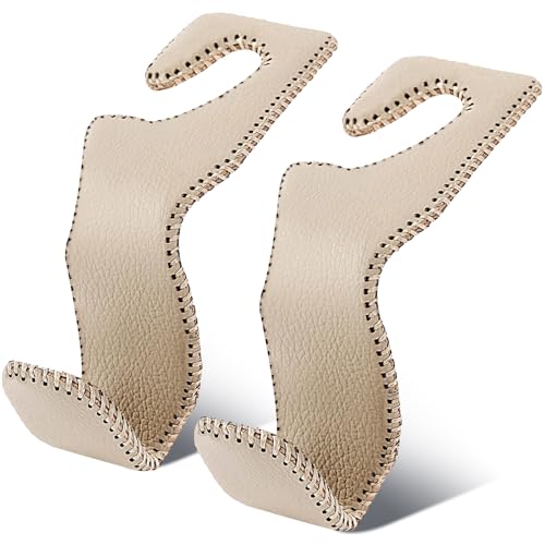 Car Seat Hooks for Purses and Bags, 2 Pack Car Purse Holder for Grocery Bag Handbag Clothes, Metal Headrest Hooks Covered by Leather, Beige - color: Beige, size: 2