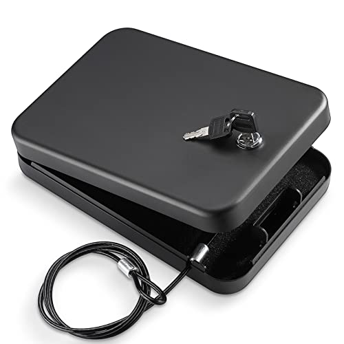 Younion Pistol Safe, Portable Travel Gun Safe,Handgun Lock Box, Gun Safes for Cars, Black - color: Key lock