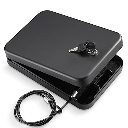 Younion Pistol Safe, Portable Travel Gun Safe,Handgun Lock Box, Gun Safes for Cars, Black - color: Key lock