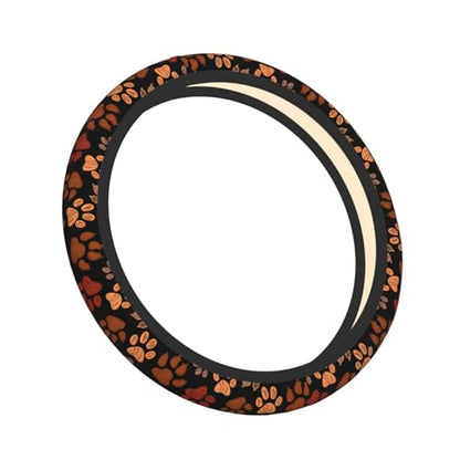 Dog Cat Paw Print Steering Wheel Cover Anti-Slip,Sweat Absorption Universal 15 inch Steering Wheel Covers Cute car Accessories for Men Women - color: Brown