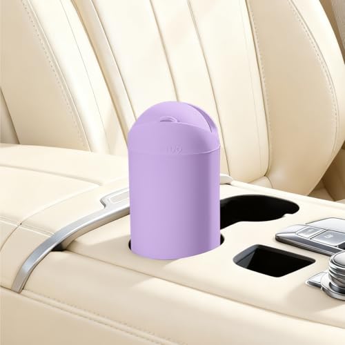 Car Trash Can with Lid, Portable Silicone Vehicle Cup Holder Dustbin Garbage Can, Compact Round Automobile Interior Rubbish Bin Garbage Container, Universal for RV Truck SUV (Purple) - color: Purple