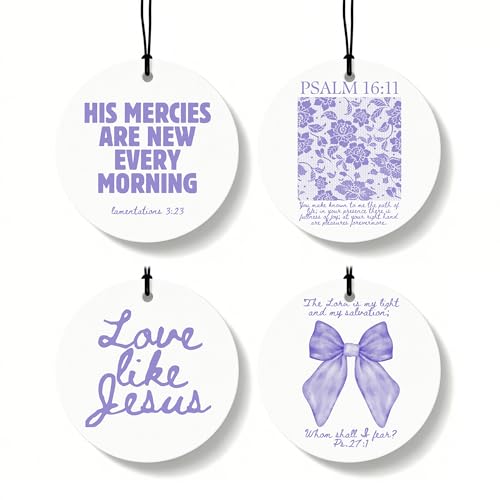Purple Christian Round Car Air Freshener 4 Pcs, Girly Pouple Bow Floral Religious Hanging Air Freshener for Cars Closet Drawer Books, Cute Preppy Car Accessories Mirror Decor for Women - color: Christian-Circle-09