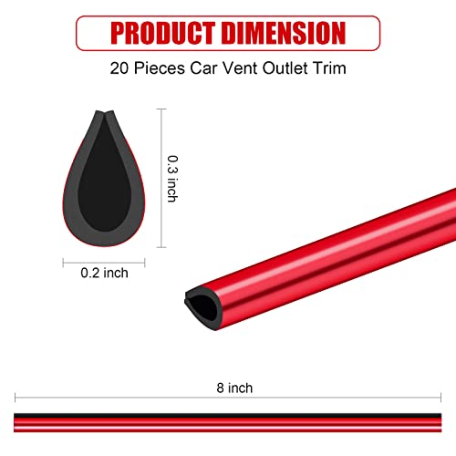 20 Pieces Universal Car Auto Air Conditioner Vent Outlet Trim Strip, Waterproof Flexible Shiny Auto Car Vent Interior Accessories for All Air Vent Outlet (20PCS - Red)