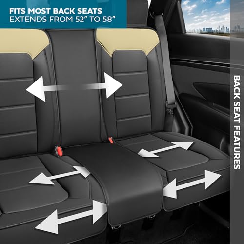 Motorbox Classic Edition Bench Seat Cover, Premium Faux Leather Back Seat Covers for Cars Trucks Vans SUV, Rear Car Seat Covers Back Seats Only, Automotive Interior Cover - Beige - color: Black/Beige Rear Seat