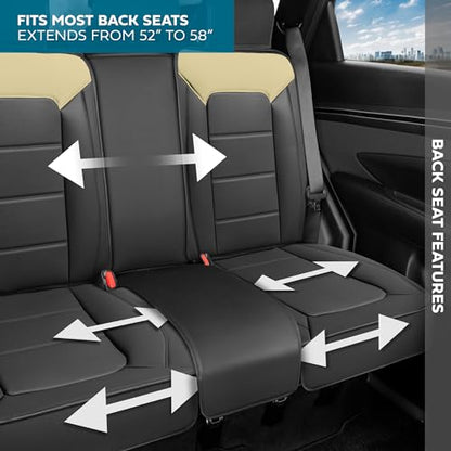Motorbox Classic Edition Bench Seat Cover, Premium Faux Leather Back Seat Covers for Cars Trucks Vans SUV, Rear Car Seat Covers Back Seats Only, Automotive Interior Cover - Beige - color: Black/Beige Rear Seat