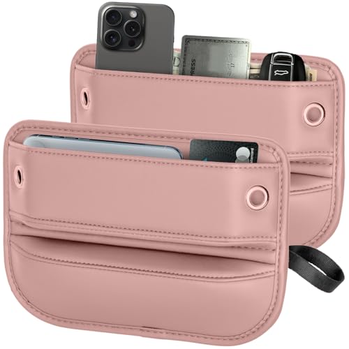 2-Pack Car Seat Gap Filler Organizer - Upgraded Anti-Slip Strap Design - Premium Leather Side Console Pocket - Prevent Phone Falling - Universal Fit Car Essentials for SUV, Truck & Sedan,Pink - color: Dune Pink(2 Packs)
