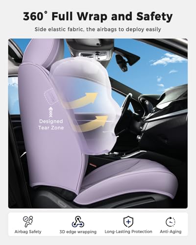 Huidasource Leather Car Seat Covers Full Set, Full Coverage Universal Fit for Most Cars SUVs Trucks, Easy Install with Velcro, Airbag Compatible, Retains Seat Functions & Cupholders, Purple - color: FS: Purple, size: Full Set